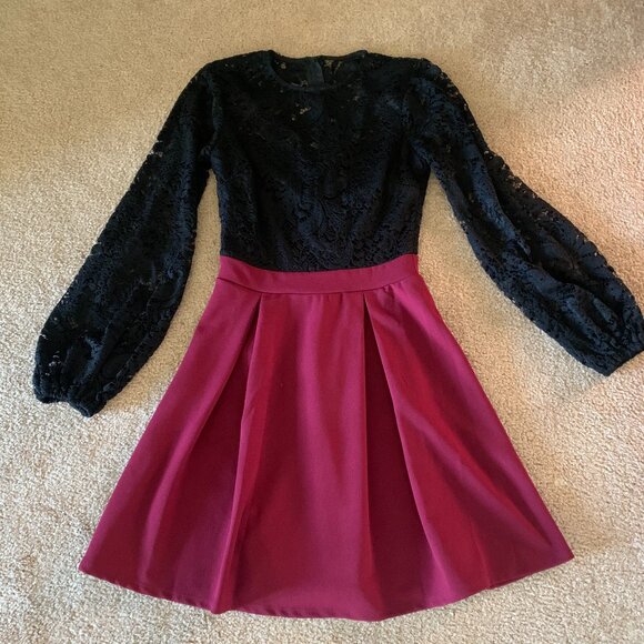 Black Lace and Maroon Dress Size 1/2 - Picture 1 of 3
